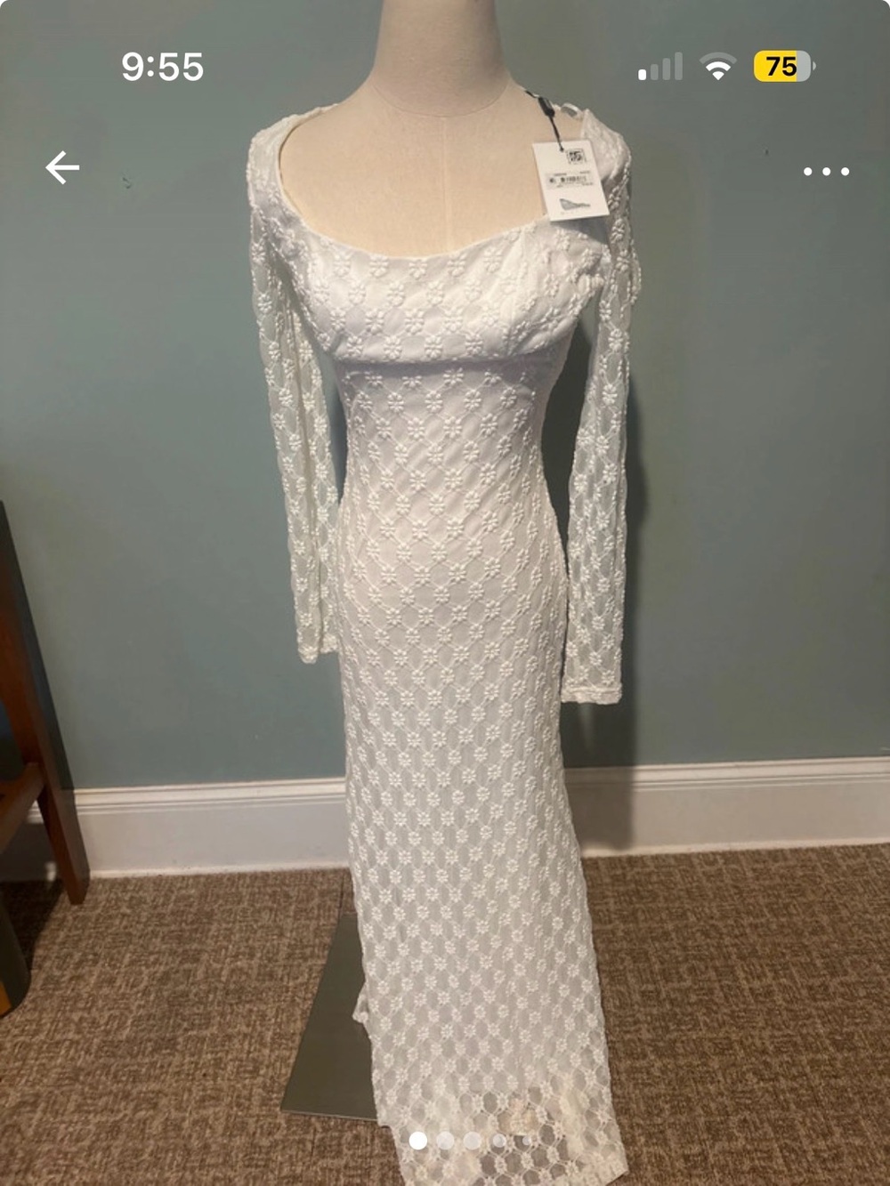 NWT Bardot White Long Sleeve Lace Column Maxi Dress